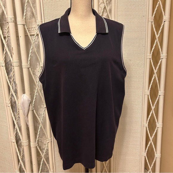 Lands' End Top Sleeveless Polo Collared Navy Blue White Trim Women's Plus 3X - Picture 2 of 13